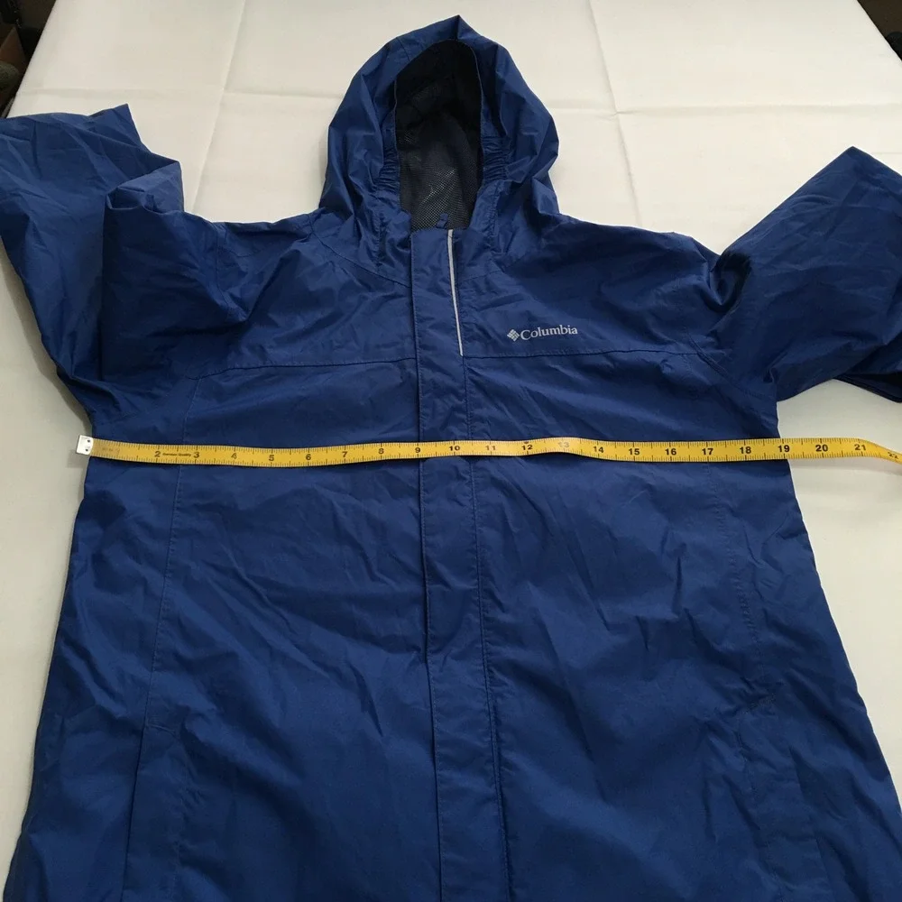Columbia Rain Jacket Kids Large Blue Omni-Tech Hooded Waterproof Lined